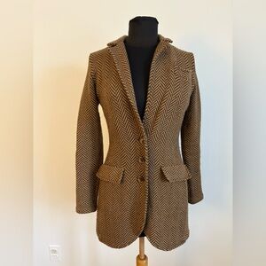 Ralph Lauren long riding sweater knit blazer jacket wool blend herringbone PS S